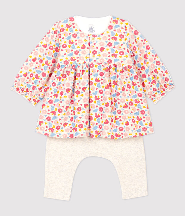 Baby-Kleid mit Leggings aus Wolle/Bio-Baumwolle f&uuml;r M&auml;dchen beige/vielfarbig